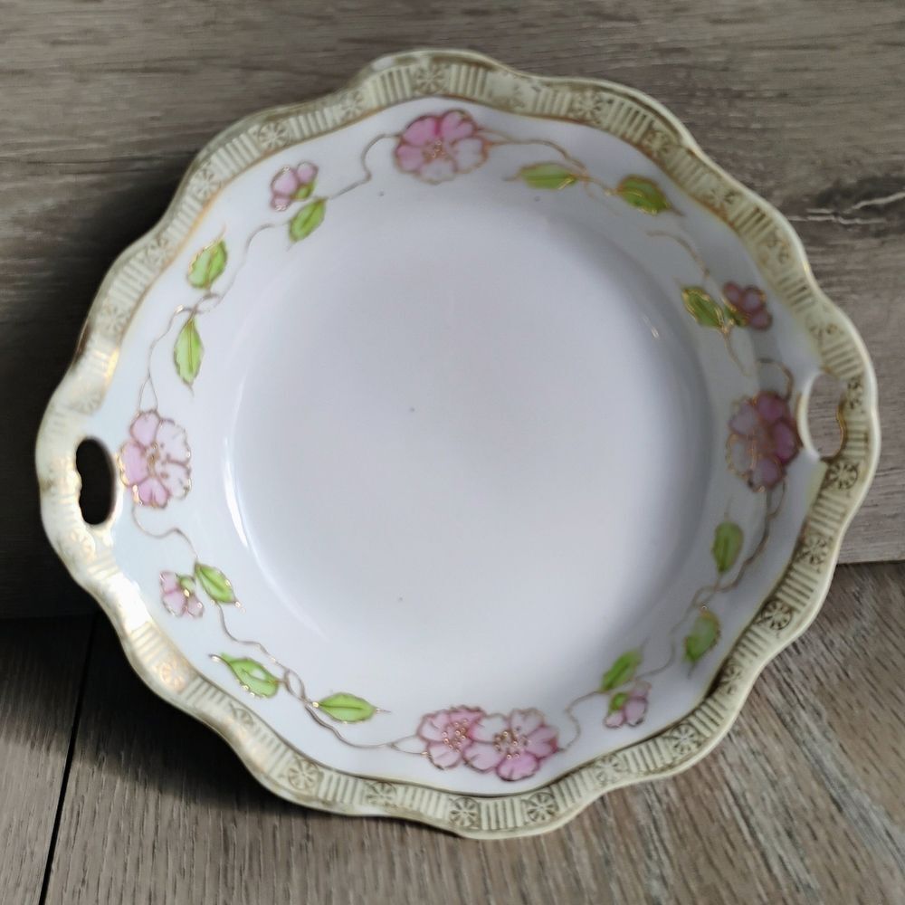 Antique Nippon Hand Painted Bowl Porcelain China Floral & Gold Accents 6" White